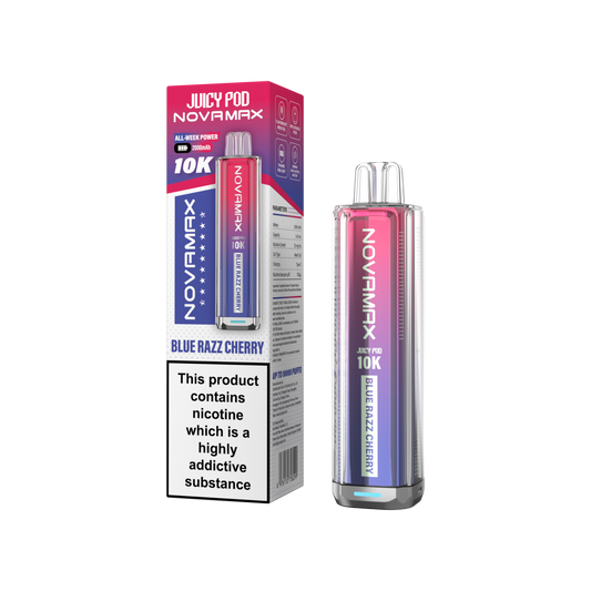 Juicy Pod Novamax 10k Prefilled Pod Vape Kit - Pack of 5 available in Blue Razz Cherry Flavour at UK Vaper Wholesale