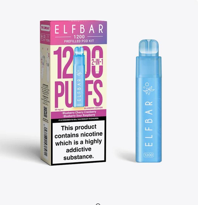 2 in 1 Elfbar 1200 Puffs Prefilled Pod Kit - Box of 5 available in Strawberry Cherry Cranberry Flavour at UK Vaper Wholesale