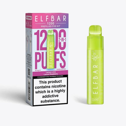 2 in 1 Elfbar 1200 Puffs Prefilled Pod Kit - Box of 5 available in Lemon Lime Flavour at UK Vaper Wholesale