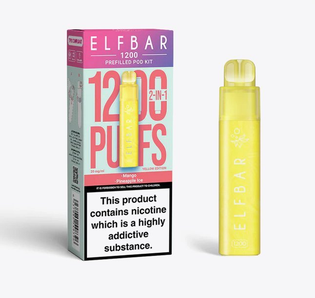 2 in 1 Elfbar 1200 Puffs Prefilled Pod Kit - Box of 5 available in Mango Flavour at UK Vaper Wholesale