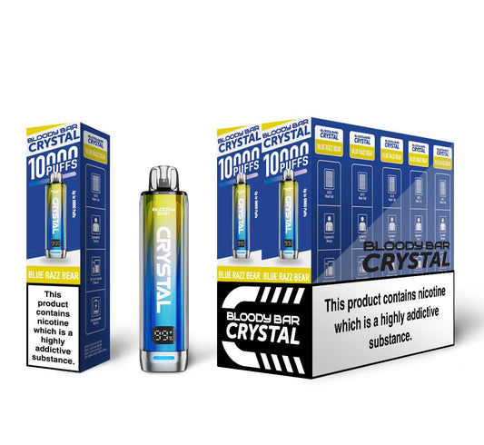 Bloody Bar Crystal 10000 Pre-Filled Pod Kit Box of 10 - Blue Razz Bear Flavour available at UK Vaper Wholesale
