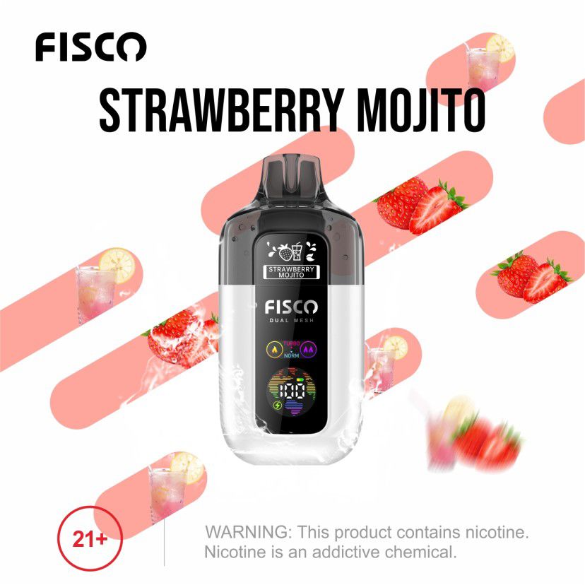 Fisco Point Pro 7000 Puff Pre-Filled Pod Kit - Box of 5 in Strawberry Mojito Flavour Available at UK Vaper Wholesale