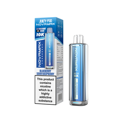 Juicy Pod Novamax 10k Prefilled Pod Vape Kit - Pack of 5 available in Blue Sour Raspberry Flavour at UK Vaper Wholesale