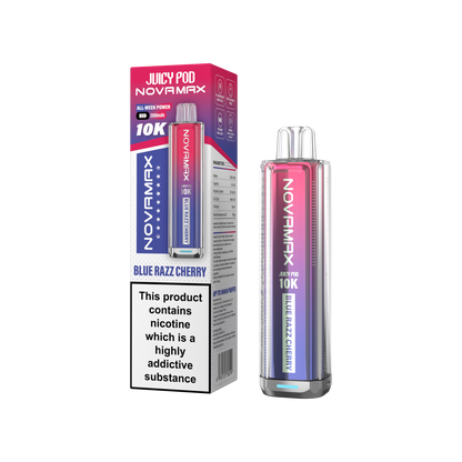 Juicy Pod Novamax 10k Prefilled Pod Vape Kit - Pack of 5 available in Blue Razz Cherry Flavour at UK Vaper Wholesale