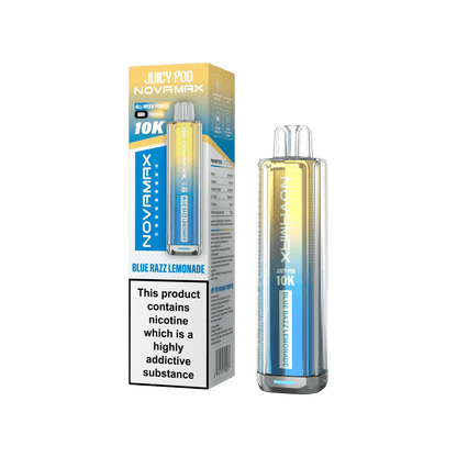 Juicy Pod Novamax 10k Prefilled Pod Vape Kit - Pack of 5 available in Blue Razz Lemonade Flavour at UK Vaper Wholesale