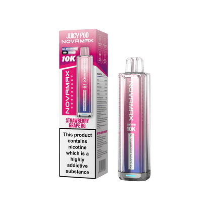 Juicy Pod Novamax 10k Prefilled Pod Vape Kit - Pack of 5 available in Strawberry Grape Flavour at UK Vaper Wholesale