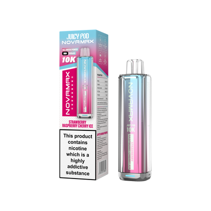 Juicy Pod Novamax 10k Prefilled Pod Vape Kit - Pack of 5 available in Strawberry Raspberry Cherry Ice Flavour at UK Vaper Wholesale