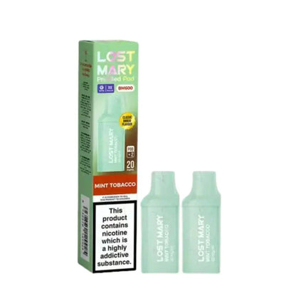 Lost Mary BM600 Prefilled Pods box of 10 in Mint Tobacco Flavour at UK Vaper Wholesale